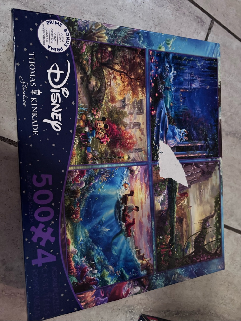 Disney Thomas Kinkade Four-Scene Puzzle Set — Blue, Purple, Green, Gold